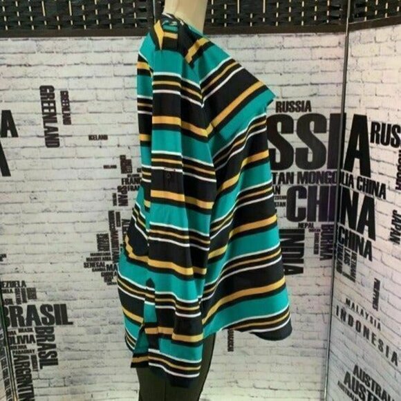 Calvin Klein L Multi Striped Button Collar Top - Picture 3 of 6